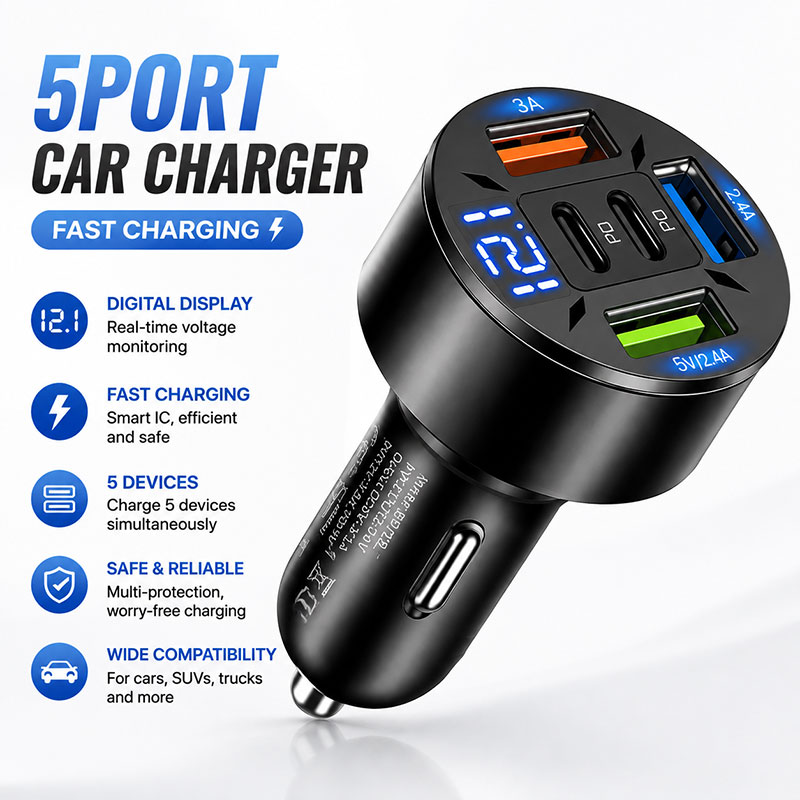 شاحن سيارة بـ 5 منافذ لهواتف آ - مراجعة Usb C Power Adapter وسعره